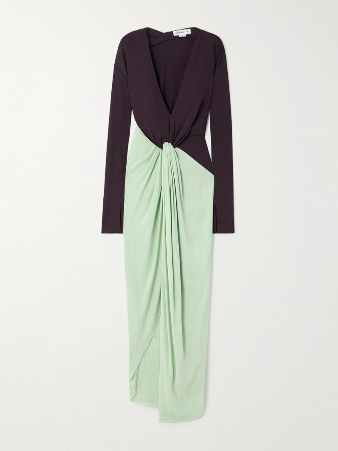 Victoria Beckham Knotted Gathered Two-tone Jersey Gown - Purple