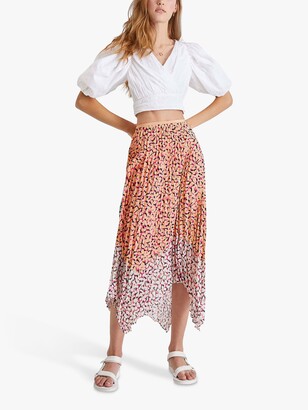 French Connection Ezeke Abstract Midi Skirt, Beeswax Orange/Wile Rose