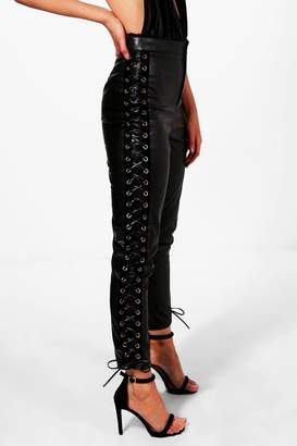 boohoo Petite Eyelet Lace Up Trousers