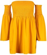 Thumbnail for your product : boohoo Plus Shirred Flare Sleeve Bardot Skater Dress