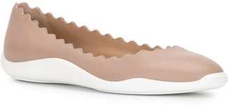 Chloé Scallop-Trim Panelled Ballerina Shoes