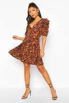 Thumbnail for your product : boohoo Leopard Print Puff Sleeve Skater Dress