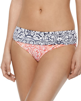 Tommy Bahama Floral-Print Ruched-Side Swim Bottom, Coral