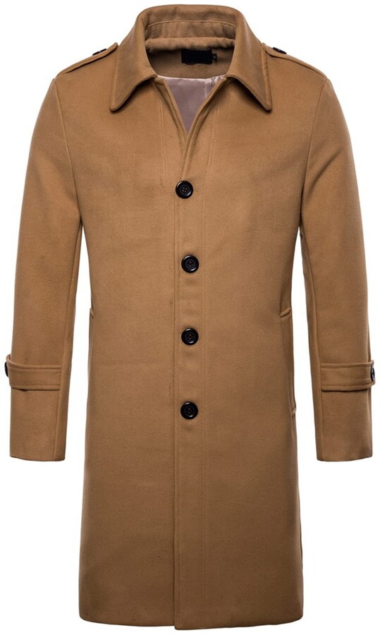 EverNight Men's Pea Coat Woolen Trenchcoat Smart Casual Long Jacket ...