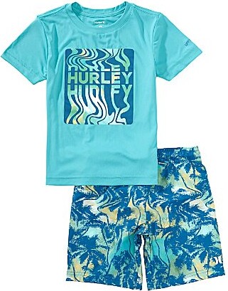 Little Boys Short Sleeve Palm Beach Graphic Swim T-Shirt Swim Trunks 2-Piece Set