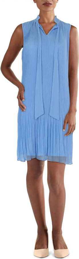 Womens Tie Neck Mini Shift Dress