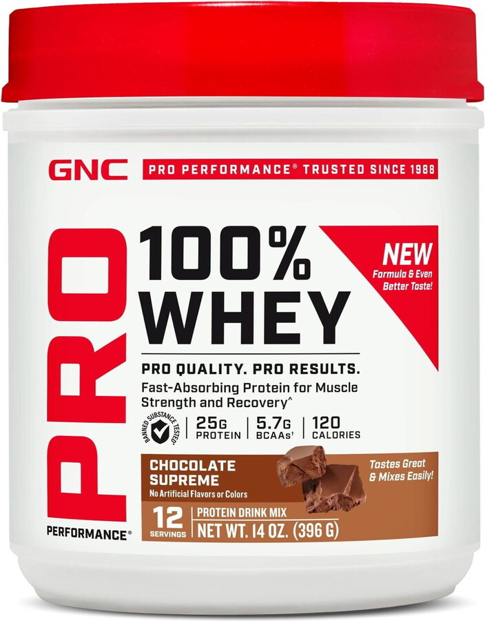 GNC Pro Performance 100% Whey Protein Powder, Chocolate Supreme, 25g Protein, 12 Servings