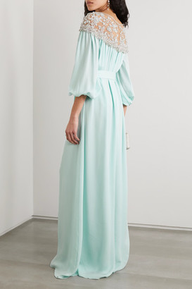 Marchesa Embellished Tulle And Silk Crepe De Chine Gown - Mint