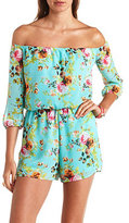 Thumbnail for your product : Charlotte Russe Floral Print Chiffon Off-the-Shoulder Romper