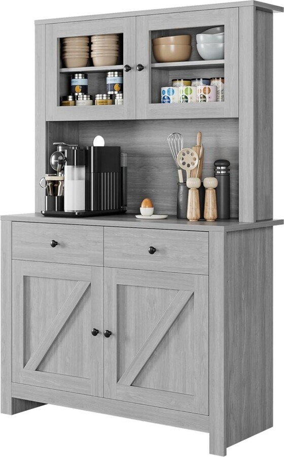gaomon Farmhouse Pantry Cabinet Kitchen Storage Cabinet with Microwave Stand & Sliding Door