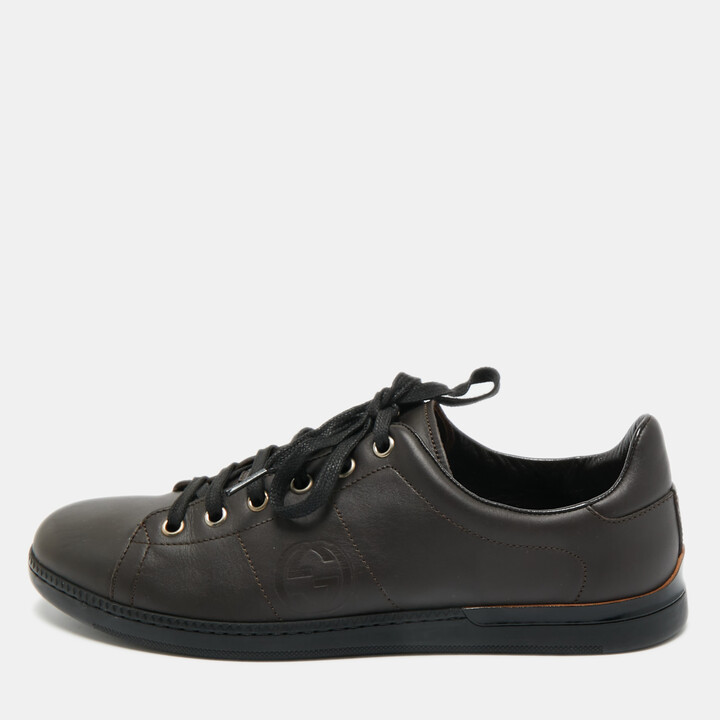 Gucci Dark Brown Leather Interlocking G Low Top Sneakers Size 39