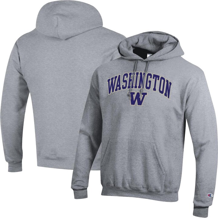 Champion Men's Heather Gray Washington Huskies Arched Logo Fleece Pullover Hoodie