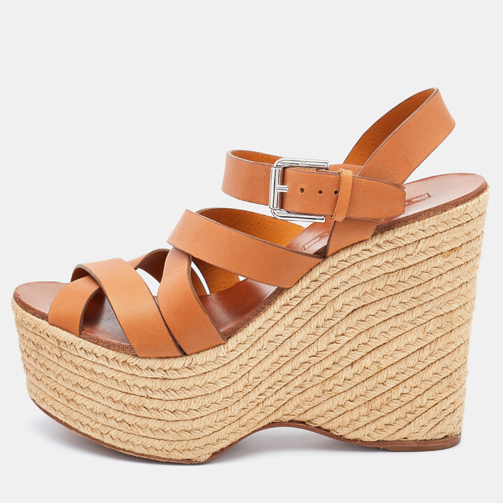 Ralph Lauren Brown Leather Wedge Platform Espadrille Sandals Size 38 -  ShopStyle