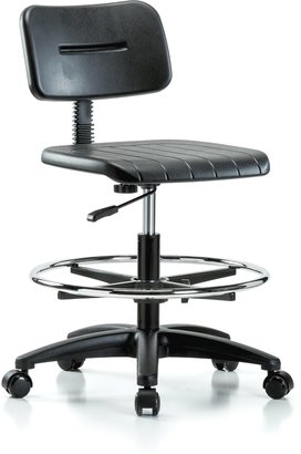 Perch Industrial Work Chair with Footring 20" - 28" (Soft Floor Casters)