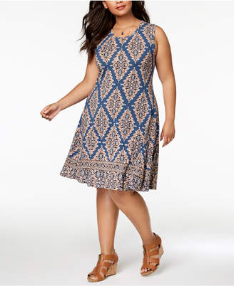 Style&Co. Style & Co Plus Size Mixed-Print Sleeveless Swing Dress, Created for Macy's