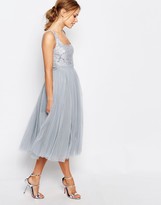 Thumbnail for your product : Little Mistress Tulle Midi Dress With Lace