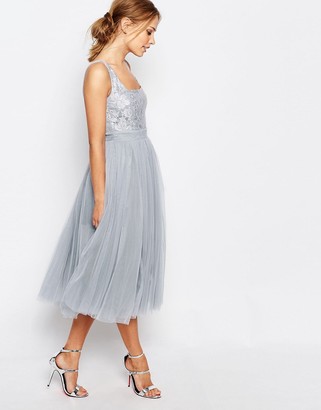Little Mistress Tulle Midi Dress With Lace