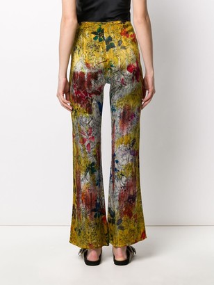 Avant Toi Floral-Print Velvet Trousers