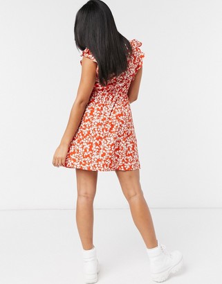 New Look mini dress in red ditsy floral