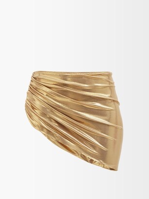 Norma Kamali Diana Draped Asymmetric Metallic Bikini Briefs - Gold