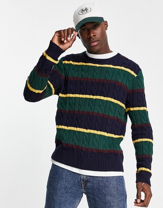 Polo Ralph Lauren icon logo stripe cotton cable knit sweater in multi -  ShopStyle