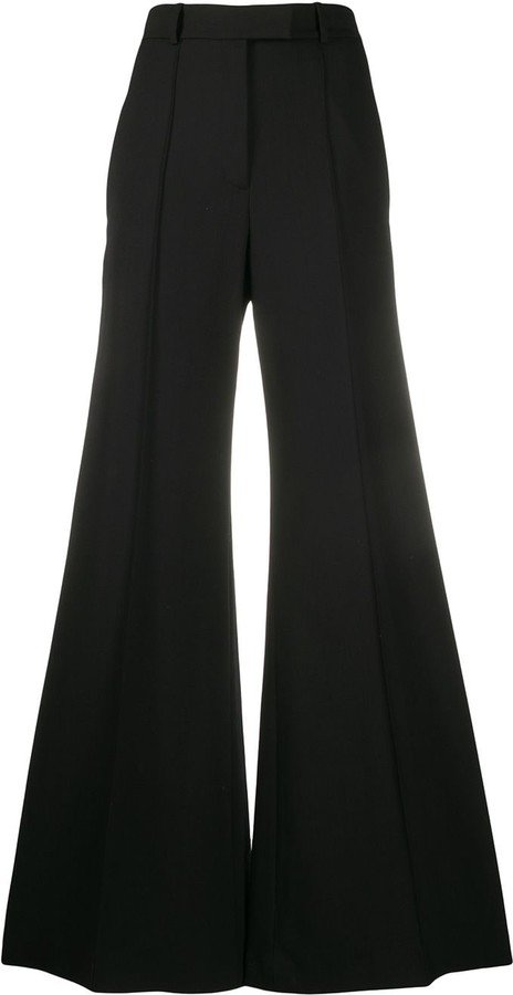 black wide leg flared trousers