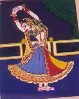 Bungalow Rose Dancing Girl (Framed Painting) | Water Colors and Gold Foil on Wood