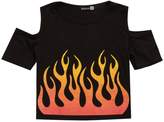 Thumbnail for your product : boohoo Girls Flame Hem Cold Shoulder Cropped Tee