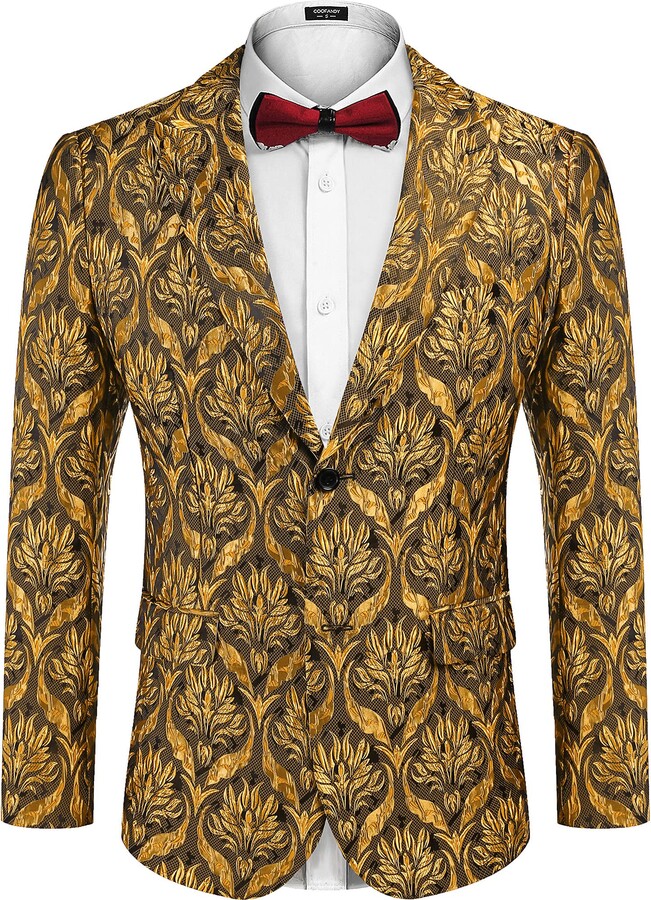 COOFANDY Men's Floral Tuxedo Jacket Rose Embroidered Suit Jacket Wedding Prom Dinner Party