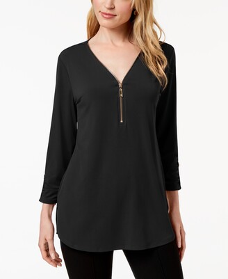 JM Collection Zipper-Trim 3/4-Sleeve Top, Created for Macy's - ShopStyle