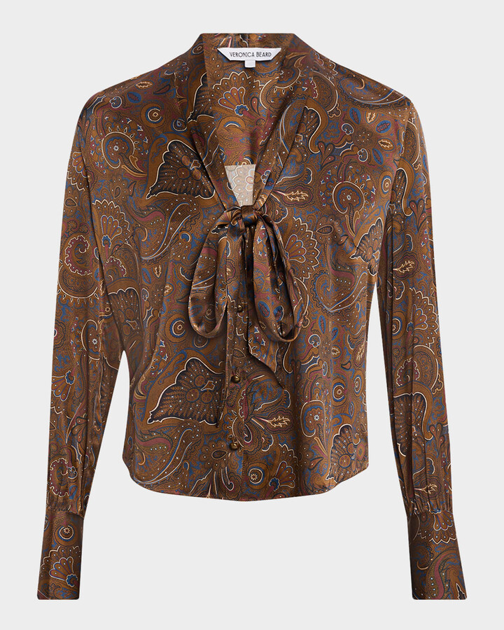 Veronica Beard Francine Paisley Silk Tie-Neck Blouse