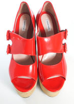 Thumbnail for your product : Carven NEW Red Leather Ankle Strap Peep Toe Platform Sandals Sz 40 10 $650