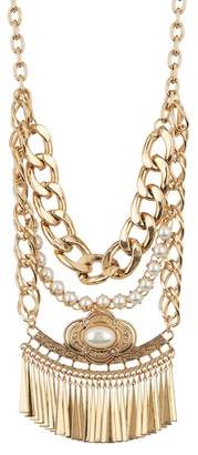 Free Press Faux Pearl & Fringe Chain Statement Necklace