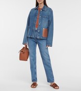 Thumbnail for your product : Loewe Anagram leather-trimmed tapered jeans