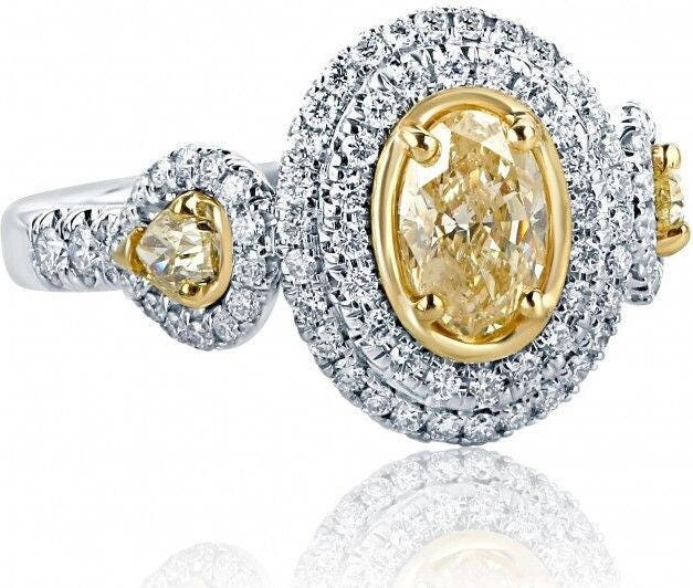 Etsy 1.57 Ct Oval Yellow Diamond Engagement Ring Pear Side Stones 18K White Gold