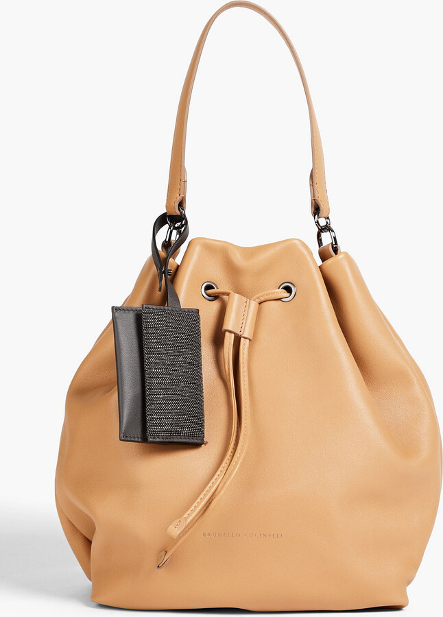 Brunello Cucinelli Beadembellished leather bucket bag ShopStyle