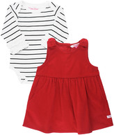 Thumbnail for your product : RuffleButts Girl's Corduroy Bow Overall Dress w/ Striped Bodysuit, Size 0-24M