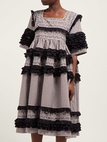 Thumbnail for your product : Molly Goddard Elodie Ruffled Gingham-cotton Midi Dress - Brown