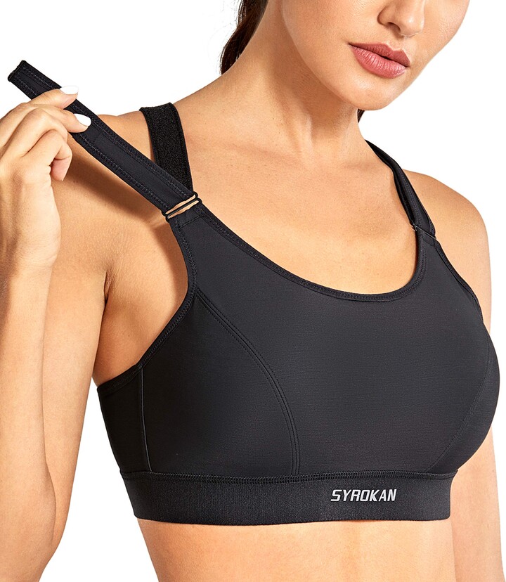 SYROKAN Women's High Impact Front Fastening Sports Bra Wirefree Padded Bras with Adjustable
