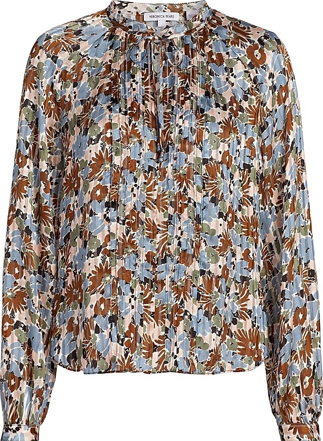 Veronica Beard Women's Linds Silk Floral Blouse - Lake Mist Multi - Size 00