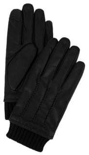Tommy Hilfiger Knit-Cuff Leather Gloves