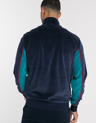 Original Penguin velour contrast chest panel track jacket in navy