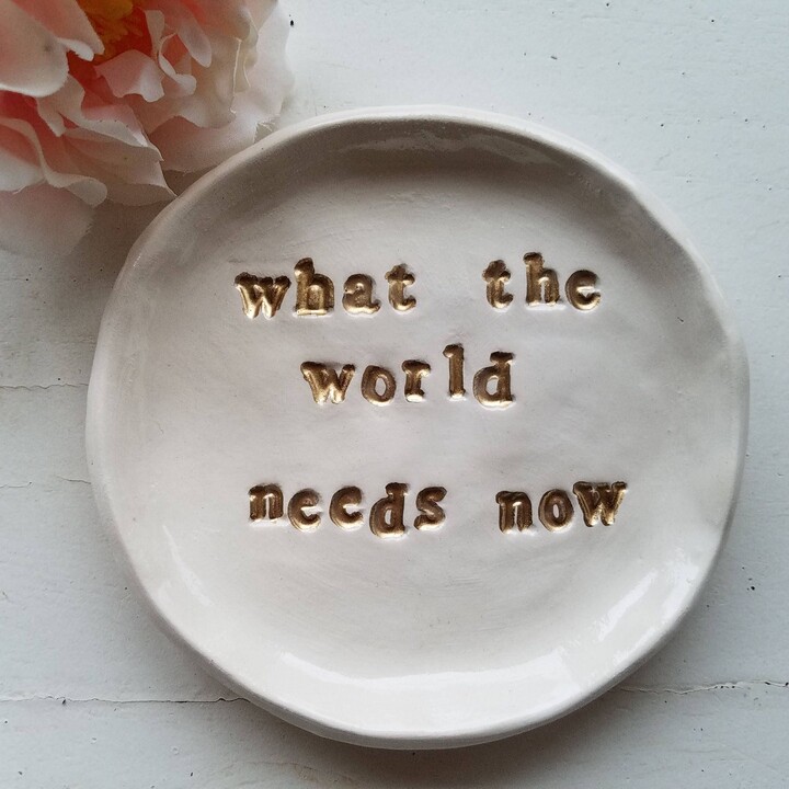 Inspirational Ceramic Trinket Dish Gold Letter Jewelry Storage