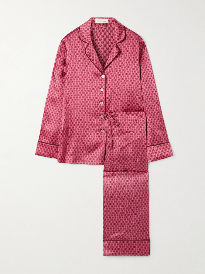 Olivia von Halle Lila Printed Silk-satin Pajama Set - Red