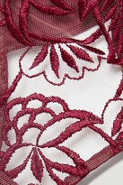Thumbnail for your product : Coco de Mer Aurora Georgette-trimmed Cutout Embroidered Tulle Briefs - Burgundy