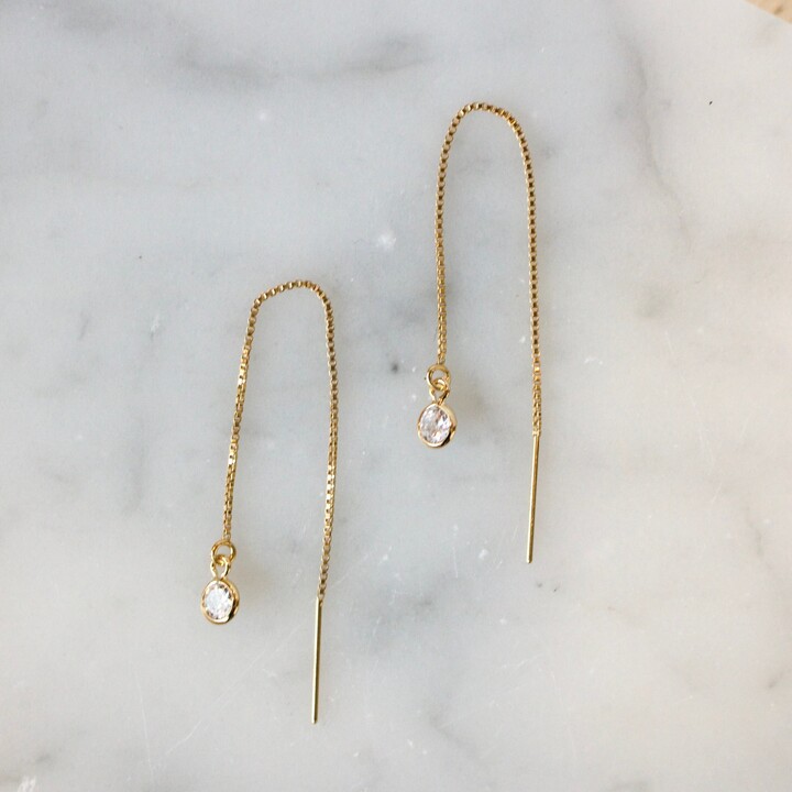 Etsy Gold Threader Earrings - With Stone Thin Long Bridal Charm