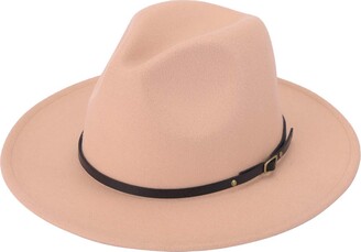 Lanzom Women Lady Retro Wide Brim Floppy Panama Hat Belt Buckle Wool Fedora Hat