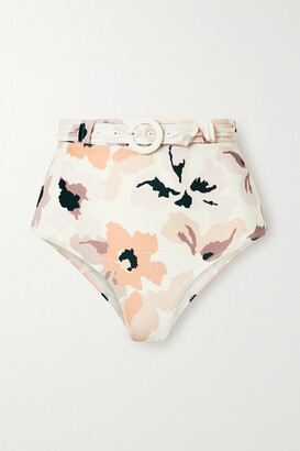 Peony Swimwear Soirée Belted Floral-print Bikini Briefs - White