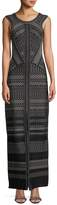 Herve Leger Round-Neck Sleeveless Jacquard Column Gown with Front Slit