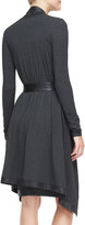 Thumbnail for your product : Donna Karan Long Cozy Cardigan with Leather Trim, Charcoal